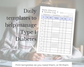 Tägliches Glukoseprotokoll | Mahlzeiten- und Insulin-Tracker für Typ-1-Diabetes | Basisprotokoll | PDF zum Ausdrucken/Herunterladen – individuelle Wünsche willkommen!
