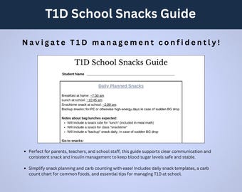Type 1 Diabetes School Snacks Guide | PDF for Teachers, Nurses, & Aides | Carb Counting for Kindergarten Snacks, Diabetes Meal Planning