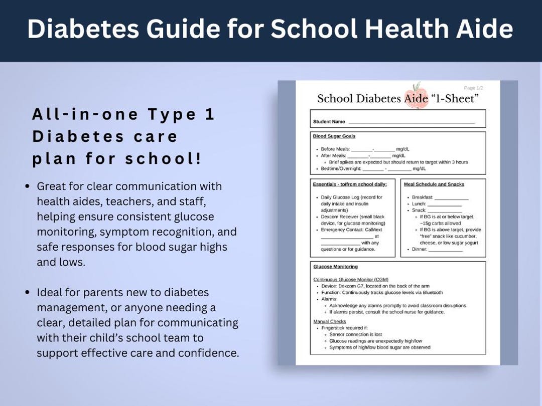 Type 1 Diabetes School Care Plan Template | PDF Printable Daily Glucose ...