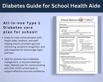 Type 1 Diabetes School Care Plan Template | PDF Printable Daily Glucose Monitoring Guide for Health Aides & Teachers | T1D Support for Kids