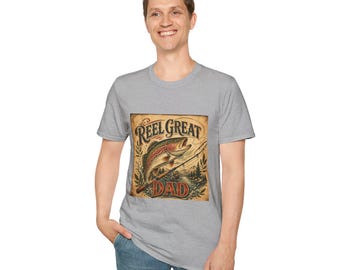 Dzień Ojca: Koszulka z nadrukiem "Reel Great Dad" | Wędkarstwo pstrągowe w stylu retro