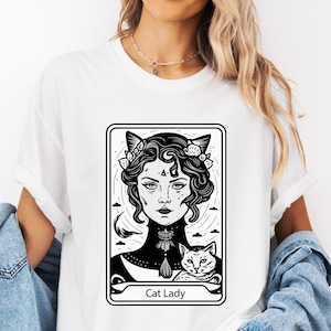 Camiseta con carta del tarot de la dama gata Comfort Colors®, camiseta para mamá amante de los gatos, regalo para amantes de los gatos, divertida camiseta de gato, regalo para amantes de los gatos, regalo para amantes del tarot