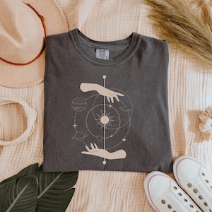 Celestial Comfort colors®Shirt,Moon Phase T-shirt, Boho Mystical Moon And Sun Tee, Boho Moon Outfit, Spiritual Moon Women Clothing Gifts