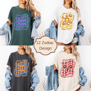 Camiseta del zodiaco personalizada Comfort Colors®, camiseta de gran tamaño con la astrología Leo Piscis, horóscopo floral, regalo para adolescentes, camiseta para fiesta de cumpleaños, camiseta de cumpleaños