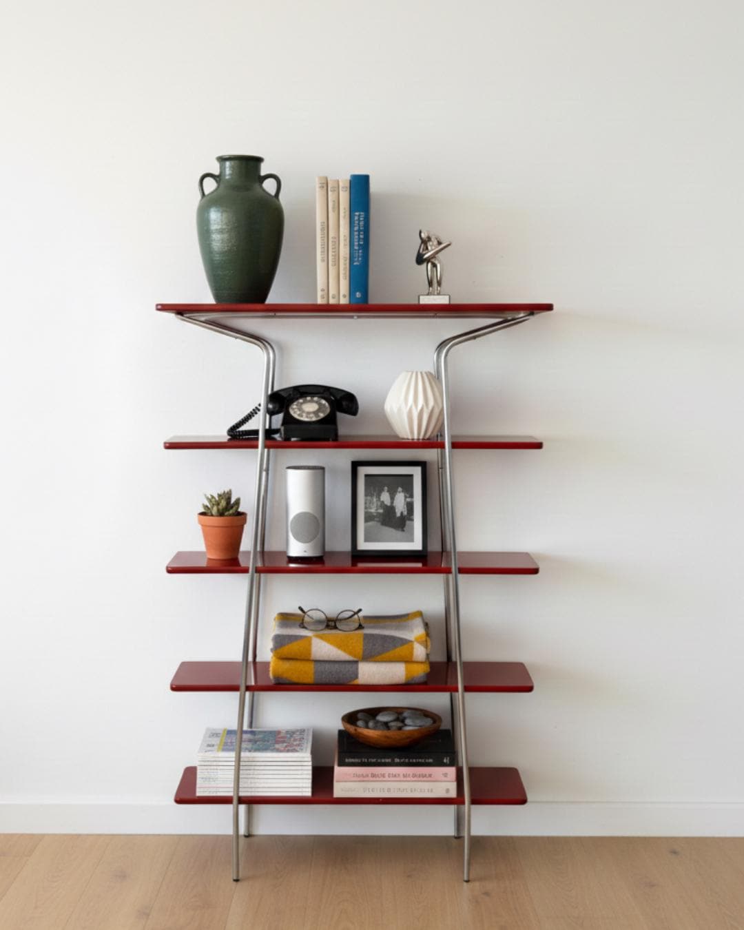 1980s Memphis Style Chrome Shelving – Burgundy Luxury Postmodern
