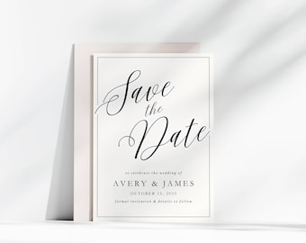 Plantilla de invitación de boda minimalista con fecha de guardado de 5 x 7 pulgadas / descarga digital editable