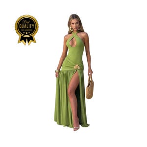 Elegant Backless Sexy Maxi Dress Set Women Halter Bodysuit And Maxi Skirt Matching Set Female Ruched Split Dress Sets, Gift For Her