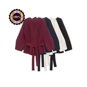 Spring Women Shoulder Pad Belt Knit Blazer Women Retro V-neck Long Sleeve Versatile Female Coat Women Clothes
