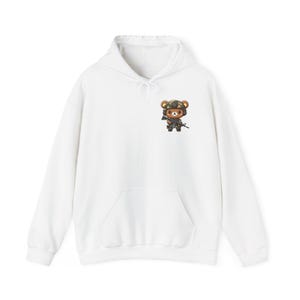 Cute Military Bear Unisex Hoodie, Cozy Sweatshirt, Gift for Gamers, Casual Wear, Cartoon Character Apparel, Comfortable Outerwear