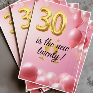 Verjaardagskaart 30 Jaar | Roze Ballonnen,  Jarige vrouw Wenskaart, Persoonlijke Groet, Feestelijke Kaart 30ste Verjaardag