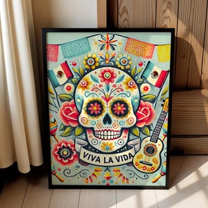 Calavera Skull Art Print | Sugar Skull Illustration ,Mexican Poster, Dia de los Muertos Decor, Digital Download, Colorful Poster