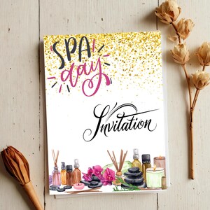 Journée spa sur invitation numérique | Invitation à la Journée du bien-être de luxe | Carte de fête spa relaxante | Carte de jour de spa auto-imprimable | Anniversaire