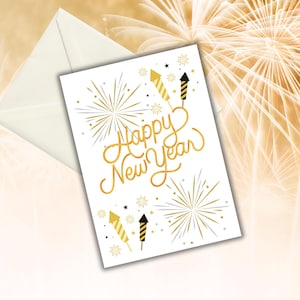 digitale feestdagen kaart-gelukkig nieuwjaarkaart-kaart voor vrienden familie-print baar wenskaart-nieuw jaar groet-feestelijke kaart