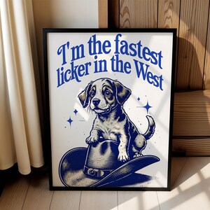 Grappig Digitaal Schilderij – Cowboy Hond Poster – Western Puppy Kunst – Vintage Honden Illustratie – Wanddecoratie voor Hondenliefhebbers