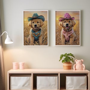 Cowboy Dog Art Print – Western Puppy Poster –  Farmhouse Wall Decor – Cute Dog Wall Art – Country Dog Print– Nursery Decor -
