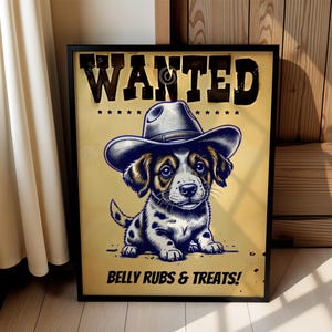 Wanted Poster Hond – Grappige Cowboy Puppy – Digitale Download – Western Muurdecoratie – Vintage Hondenprint – Instant Download