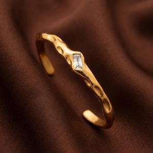 White Topaz Bracelet, RassRani Bangle, 18k Gold Plated Cuff Bangle, Rectangular Gemstone Bangle, Hammered Bracelet Summer Jewelry Gift