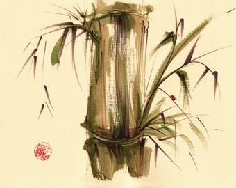 Little Ladybug Strolling Along - Original ink & acrylic bamboo painting