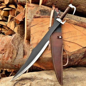 Handmade Warrior Scimitar Sword, Carbon Steel Blade, Wooden Handle, Leather Sheath, Fantasy Collector Sword, Medieval Cosplay Gift For Him