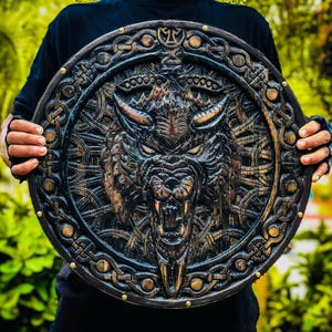 Custom Medieval/Norse Fenrir Shield, Viking Round Shield, Viking Wolf Shield Cosplay Shield, Viking Wall Decor, Birthday & Anniversary Gift