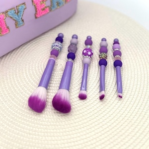 Makeup Brush Set PURPLE Custom Beaded 5 Piece Brush Set Teen Girls Makeup Enthusiasts Makeup Sets Valentines Day Birthday Gifts