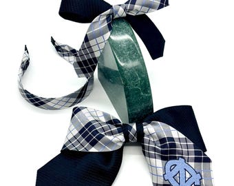 Bow and headband SET made from Ties - UNC Team Spirit