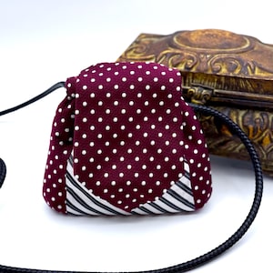 Maroon and White Dotted Necktie Crossbody Purse: Upcycled Petite Bag