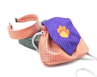 Clemson Fan Gift Tie Purse with Matching Headband Game day Purse for Tigers