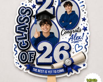 Graduation Fan Template SVG PNG JPG, Graduation Fans Face on a Stick, Class of 2026 Senior 2026 Graduation Topper Grad Party Favor