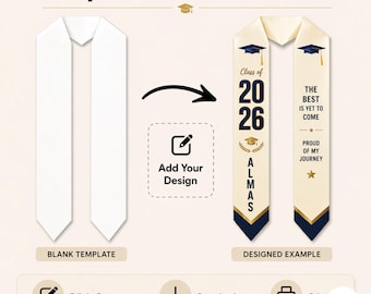 grad stole template Graduation Stole Template | Custom Graduation Stole Canva | Graduation Sash | Class of 2026