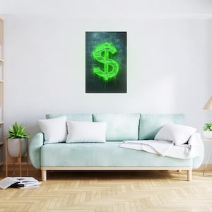 Dollar Neon Sign, Neon Painting, Dollar Neon Art, Money Pop Art, Dollar Light Sign, Money Neon, Money Wall Art, Pop Art Neon Sign