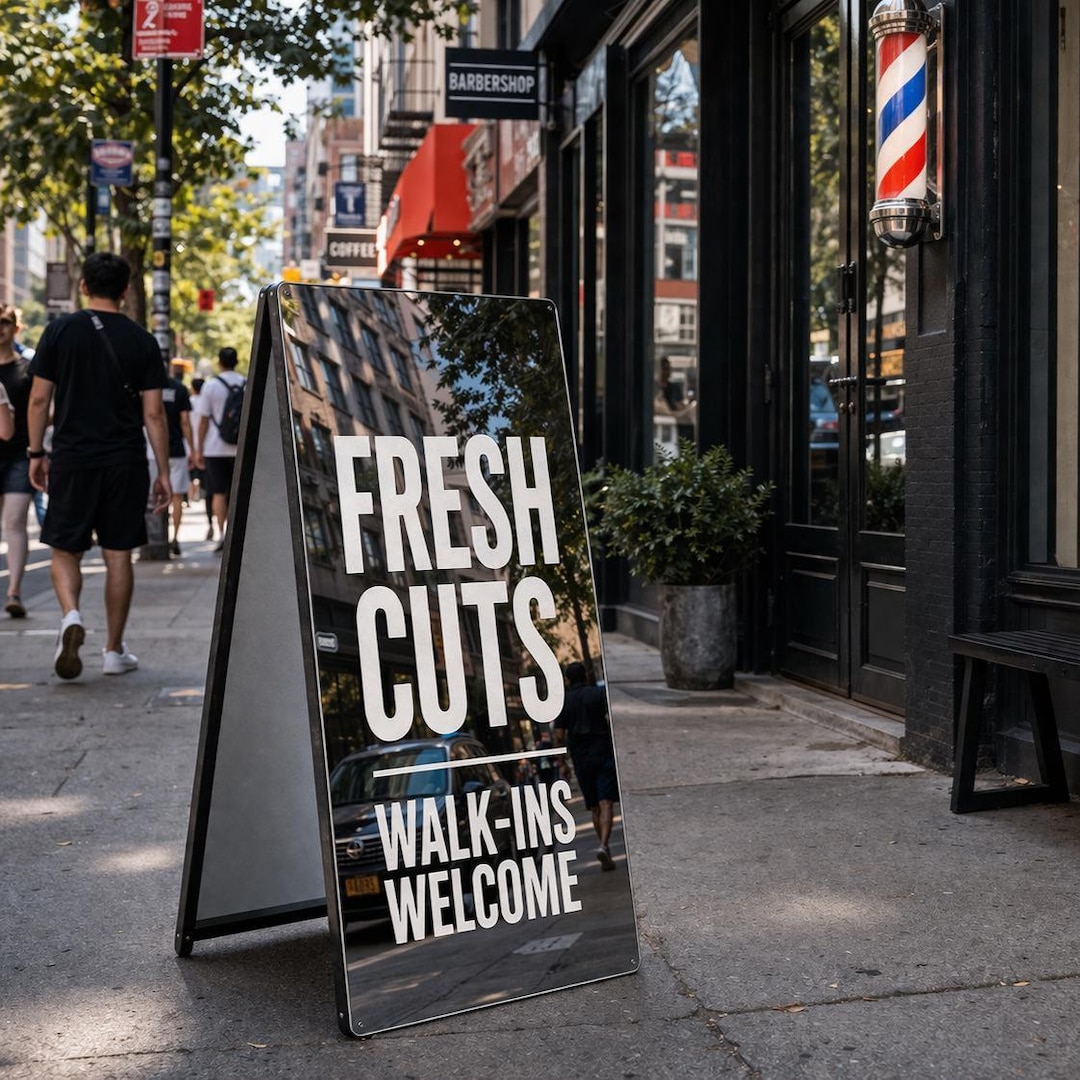 Barbershop Sidewalk Sign, Mirror A Frame Sign for Barber Shop, Walk in ...