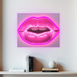 Pop Art Neon Wall Decor, Modern Neon Sign Art for Home or Office Interior, LED Light Portrait, Art Gift, LED Quote Canvas, Lips Neon Sign