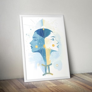 Natureza Dupla de Gêmeos | Pôster Espiritual para Imprimir | Pôster de Gêmeos | Presente do Zodíaco | Pôster do Zodíaco | Arte do Zodíaco | Decoração de Arte Espiritual