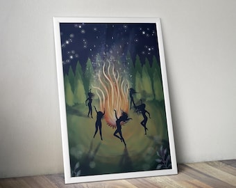 Moonlit Bonfire | Printable Spiritual Poster | Witch Poster | Mystic Art | Ritual Print | Spiritual Wall Art | Spiritual Artwork