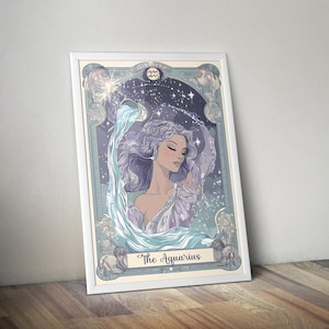 Tarô de Aquário | Pôster espiritual para impressão | Pôster de Aquário | Presente do Zodíaco | Pôster do Zodíaco | Arte do Zodíaco | Arte espiritual | Obra de arte espiritual