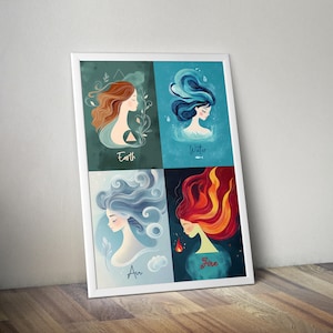 Four Elements | Printable Spiritual Poster | Element Poster | Mystic Art | Meditation Print | Spiritual Wall Art | Spiritual Artwork