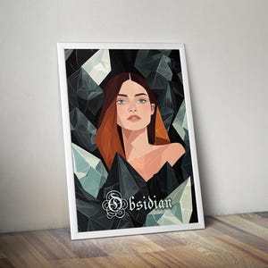 Essência de Obsidiana | Pôster Espiritual para Imprimir | Pôster de Pedra de Cristal | Arte Mística | Arte de Bruxa | Arte de Parede Espiritual | Arte Espiritual