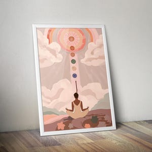 Sete Chakras | Pôster Espiritual para Imprimir | Pôster de Chakras | Arte Mística | Arte de Parede de Chakras | Arte de Parede Espiritual | Impressão de Meditação