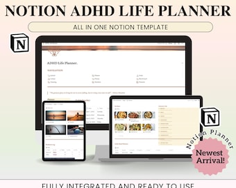 ADHD Notion Life Planner Template, ADHD Planner Notion Dashboard, Digital adhd Life Organizer, All in one Life Notion Planner Template