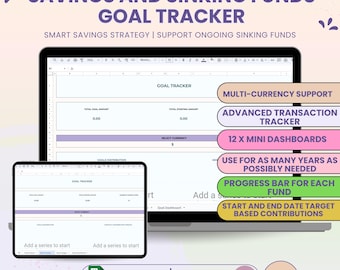 Sinking Funds Tracker Spreadsheet, Savings Goal Google Sheets, Savings Tracker Personal Finance Tracker, Savings Goal Spreadsheet Template