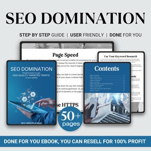 SEO Domination eBook and guide with Master Resell Rights, SEO Optimization Tool with PLR, Seo Success eBook Canva Template, Instant Download