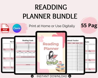 Planejador de leitura para impressão e edição, diário de leitura para impressão, rastreador de livros e diário de leitura, rastreador de livros em PDF, boas notas, notabilidade