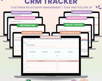 Plantilla de gestión de relaciones con los clientes, planificador de hojas de cálculo de CRM, herramienta de organización empresarial en Google Sheets, gestión de clientes potenciales,