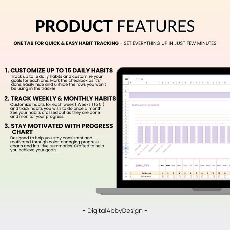 Habit Tracker Spreadsheet, Daily Weekly Monthly Habit Tracker Google ...