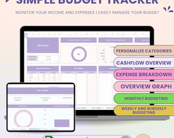 Hoja de cálculo de Google para el seguimiento de presupuestos simples, hoja de cálculo de presupuesto mensual, plantilla de presupuesto de cheque de pago, planificador financiero quincenal simple, herramienta de elaboración de presupuestos