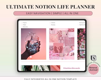 Ultimate Notion Life Planner, Notion Template, Ultimate Girl Planner, All in one Life Planner Notion Template, Aesthetic Notion Templates