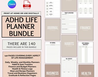 Productivity Planner for ADHD, Printable & Digital, Life Organizer PDF  Canva Template, 2025 planner, 2025 digital planner, ADHD journal