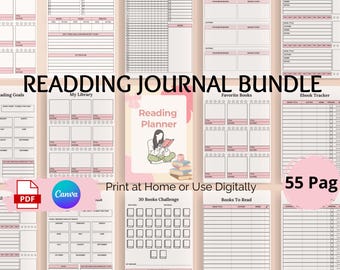 Book Reading Journal Reading Planner Bundle Book Tracker Reading Challenge Book Reading Log Book Review Monthly Yearly PRINTABLE Digital
