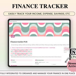 Finance Tracker Notion Template, Personal & Business Financial Planner, Financial Goals, Log Transactions, Income and Expense Notion Tracker